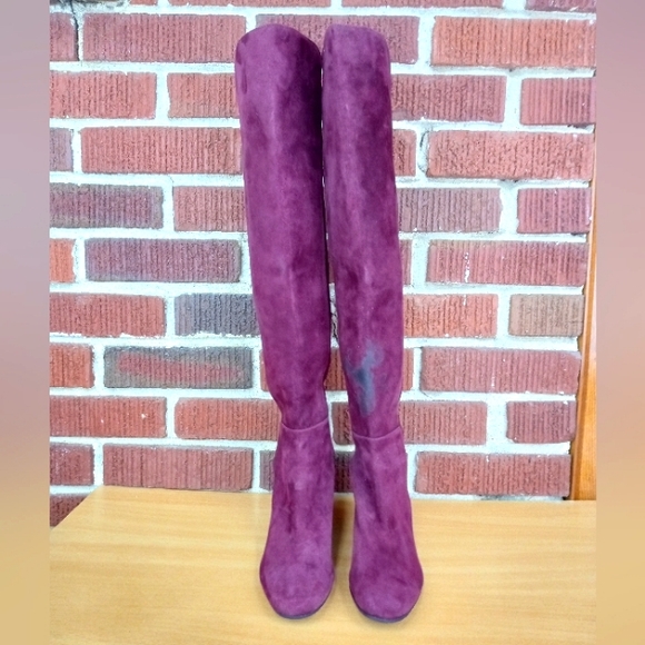 NWT Stuart Weitzman 'Gillian' Knee High Genuine Suede Heeled Boots in Burgundy - Picture 4 of 14